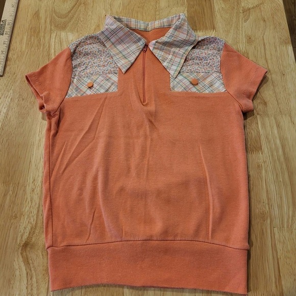 Vintage pink short sleeve floral collared shirt elasticated waist 16" pit2pit - Picture 1 of 6
